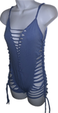 Baby blue Sideless shredded slitweave Bodysuit