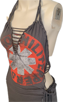 RHCP Fringe cut up slit weave backless Micro Mini tshirt dress