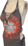 RHCP Fringe cut up slit weave backless Micro Mini tshirt dress