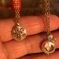 Stainless Steel gold toned cz flower coin Pearl Necklace