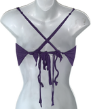 Purple sugar skull day of the dead shredded backless halter handkerchief style crop tank top cut up good sparkly graphic tshirt