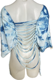 Blue tie dye backless cut up slitweave cut up woven v neck t shirt crop top