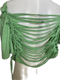 Lucky st Patrick’s Day Mickey Mouse leprechaun shamrock luck of the Irish graphic holiday backless cut up woven t shirt crop top