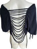 Festival Fashion Looney Tunes shredded backless retro slit weave t shirt