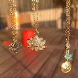 Stainless Steel gold plated lotus REBIRTH white rhinestone FLOWER Necklace