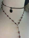 Purple rhinestone dove and heart charm adjustable multiwear silver bodychain