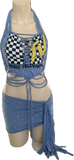 Reworked I want my Mtv cut up slit weave crystal rhinestone halter crop top cut up t shirt fringe micro mini skirt