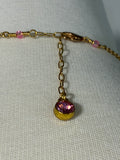 Pink and gold plated stainless steel adjustable crystal bodychain