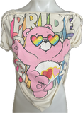 Pride rainbow care bear share bear backless overly shredded slit weave cut up woven tshirt crop top LGBTQ+