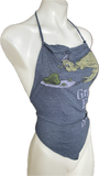 Green eggs and ham Dr Seuss Backless shredded cut up halter crop tank top t shirt