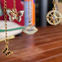 Stainless Steel gold plated rhinestone butterfly Flutterbye Necklace