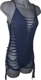 Baby blue Sideless shredded slitweave Bodysuit