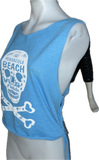 Vintage Pensacola Sugar skull cut woven finger crochet backless slitweave vacation souvenirs muscle t shirt crop tank top