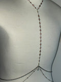 Purple rhinestone dove and heart charm adjustable multiwear silver bodychain
