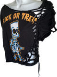 Halloween cartoon Bart Simpson  The Simpsons skeleton halloween costume overly shredded slit weave cut up woven backless asymmetrical t shirt