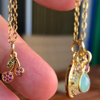 Stainless Steel gold plated double cherry rhinestone cherries Necklace