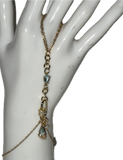 Aqua blue rhinestone bedazzled carabiner adjustable gold plated stainless steel fancy fingerbang hand chain