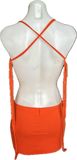 Trick or treat pumpkin jack o lantern sexy costume cut up t shirt backless slit weave fringe halter micro mini dress