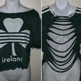 Asymmetrical Ireland lucky Backless shamrock Shredded St Patrick’s Day party T Shirt crop top L XL
