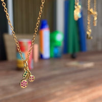 Stainless Steel gold plated double cherry rhinestone cherries Necklace