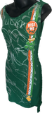 Green Is the theme  lucky shirt bleached shamrock 4 leaf clover St Paddy’s day overly shredded slit weave kiss me I’m Irish leprechaun costume backless micro mini dress
