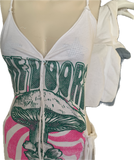 Riders on the storm Fringe cut up backless Micro Mini tshirt dress