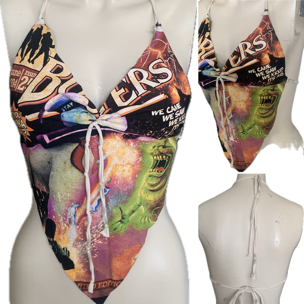 Classic Ghostbusters shredded handkerchief style retro halter top