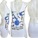 Wish tour 92 Fringe slitweave cut up backless Micro Mini tshirt dress