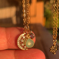 Stainless Steel gold plated sun moon stars rhinestone Necklace