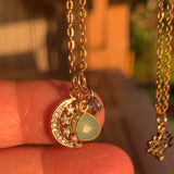 Stainless Steel gold plated sun moon stars rhinestone Necklace