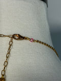 Pink and gold plated stainless steel adjustable crystal bodychain