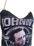 Man in black Festival Fashion shredded handkerchief style retro halter t