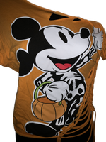 Halloween cartoon skeleton costume mouse in the house overly shredded slit weave backless t shirt