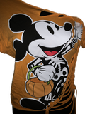 Halloween cartoon skeleton costume mouse in the house overly shredded slit weave backless t shirt