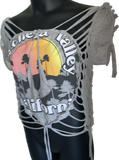 Coachella Valley California slit weave backless t shirt
