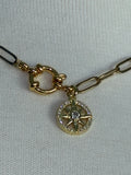 Gold plated brass DIVINELY GUIDED rhinestone compass necklace