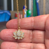 Stainless Steel gold plated lotus REBIRTH white rhinestone FLOWER Necklace