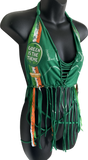 Lucky st Patrick’s day Ireland shamrock kiss me I’m Irish leprechaun costume green is the theme drinking party fringe halter bikini crop top graphic holiday t shirt XXXS XXS XS S