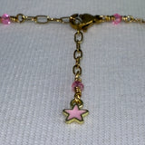 Gold plated pink enamel star adjustable stainless steel DIVINELY GUIDED rhinestone compass necklace