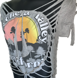 Coachella Valley California slit weave backless t shirt