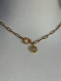 Gold plated brass DIVINELY GUIDED rhinestone compass necklace