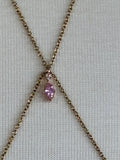Pink and gold plated stainless steel adjustable crystal bodychain