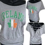 Ireland lucky Backless shamrock Shredded v back St Patrick’s Day party T Shirt