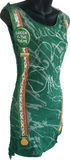 Green Is the theme  lucky shirt bleached shamrock 4 leaf clover St Paddy’s day overly shredded slit weave kiss me I’m Irish leprechaun costume backless micro mini dress