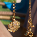 Stainless Steel gold plated lotus REBIRTH white rhinestone FLOWER Necklace