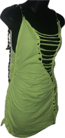 Neon yellow backless shredded Micro Mini slit weave t shirt dress