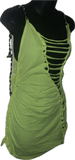 Neon yellow backless shredded Micro Mini slit weave t shirt dress