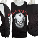 Pennywise you’ll float too IT clown Halloween costume cut up slit weave Micro Mini tshirt tank dress
