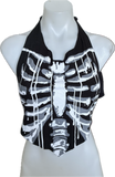 Skeleton drip halloween backless graphic cut up t shirt handkerchief tank crop halter top