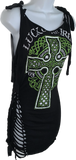 Black St Paddy’s day overly shredded slit weave cut up woven backless micro mini cami holiday drinking dress